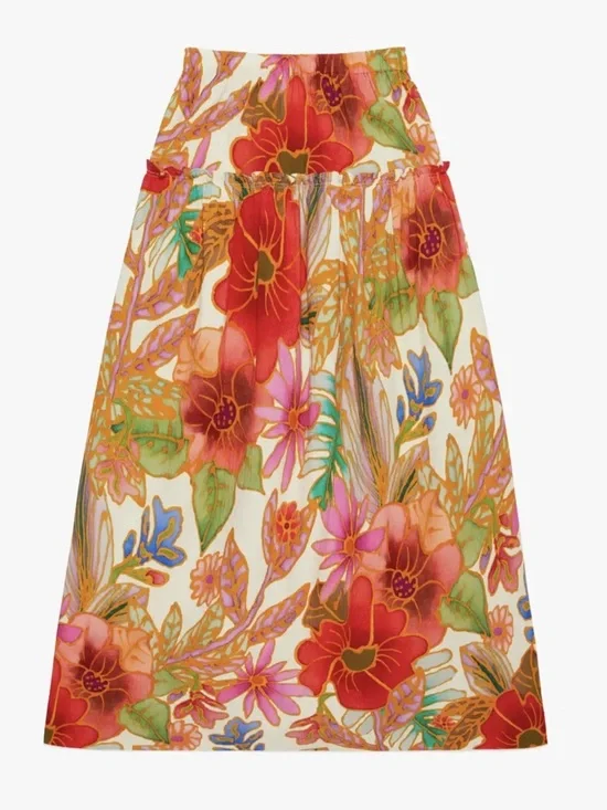 Mara Hoffman Bettina Floral Organic Cotton DropWaist Ruffle Maxi Luxury Skirt,XS - Picture 3 of 15